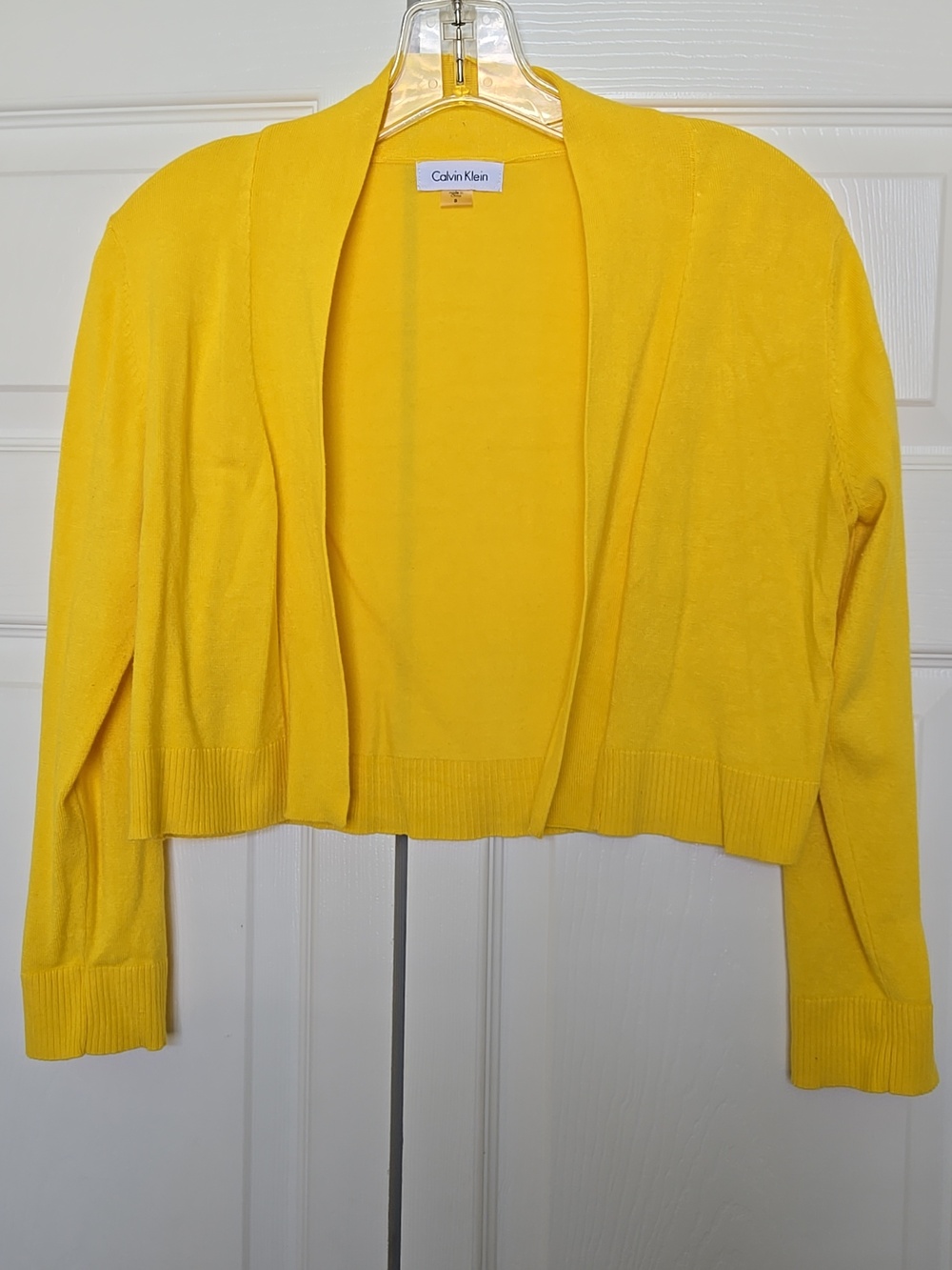 Calvin Klein Women's Yellow Open-Front Cropped Cardigan Sweater